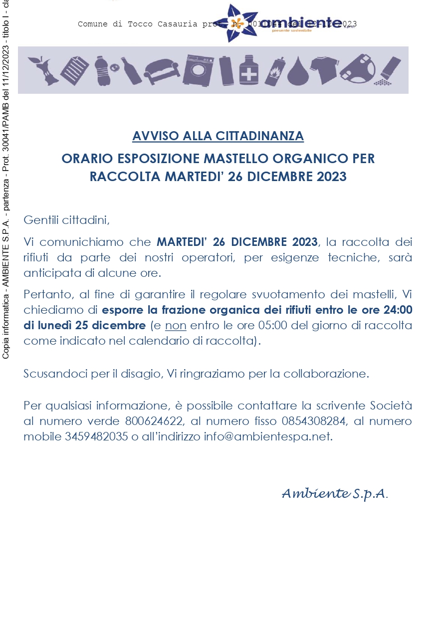 AVVISO RACCOLTA RIFIUTI 26 dicembre 2023